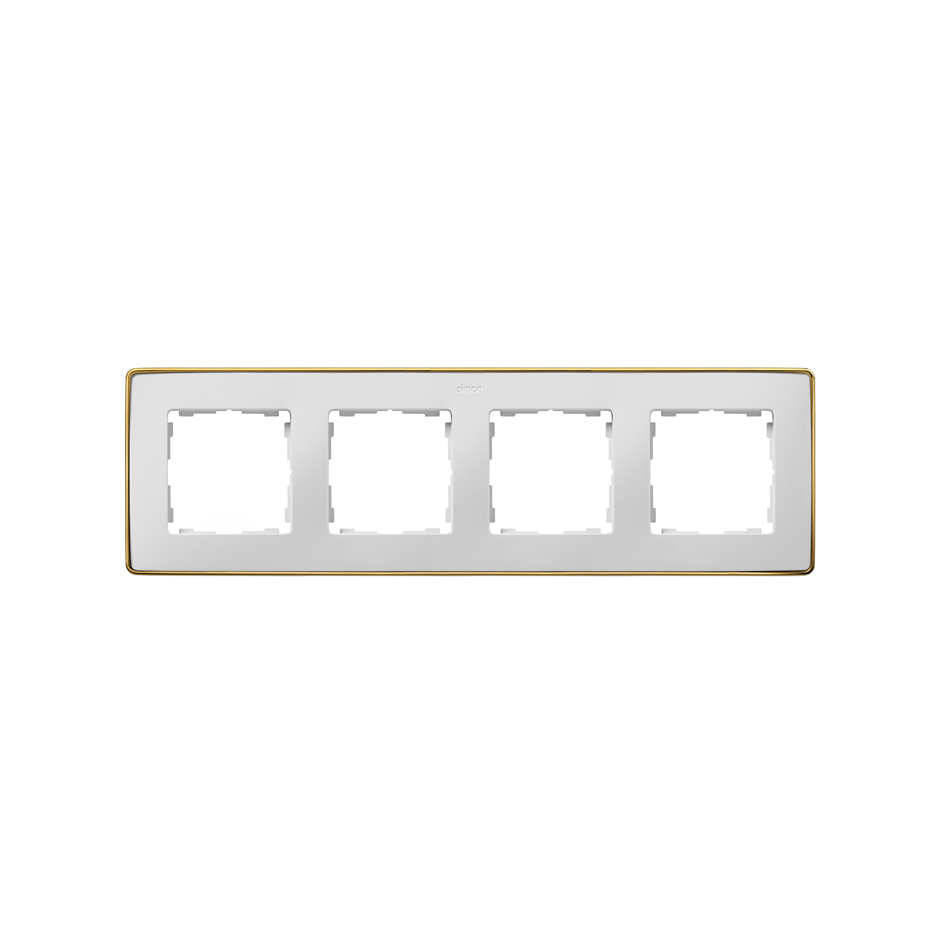 Рамка на 4 поста белого цвета с металлическим основанием цвета золото S82 Detail