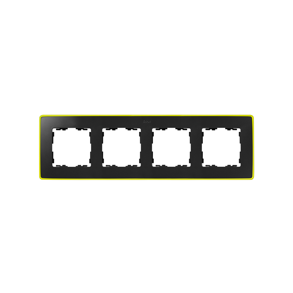 Рамка на 4 поста цвета графит с металлическим основанием неонового желтого цвета S82 Detail