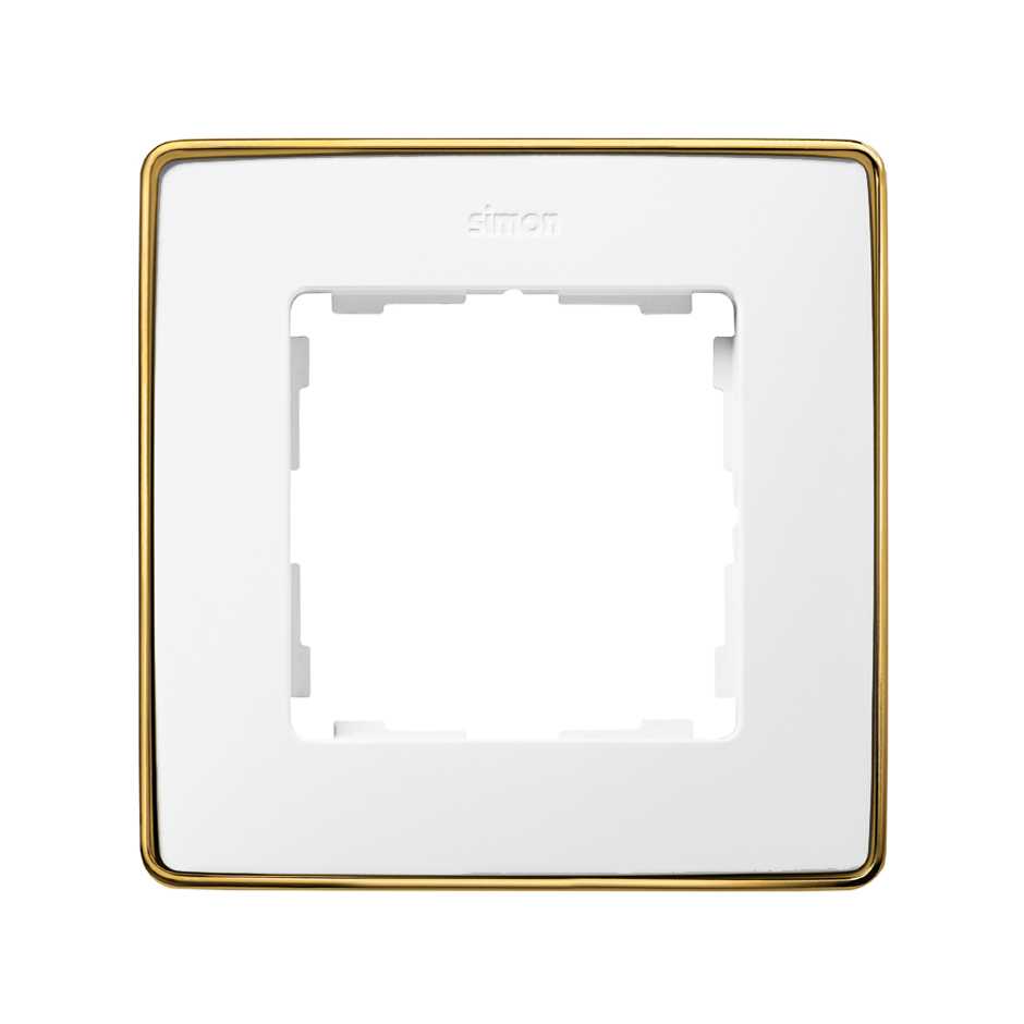Рамка на 1 пост белого цвета с металлическим основанием цвета золото S82 Detail