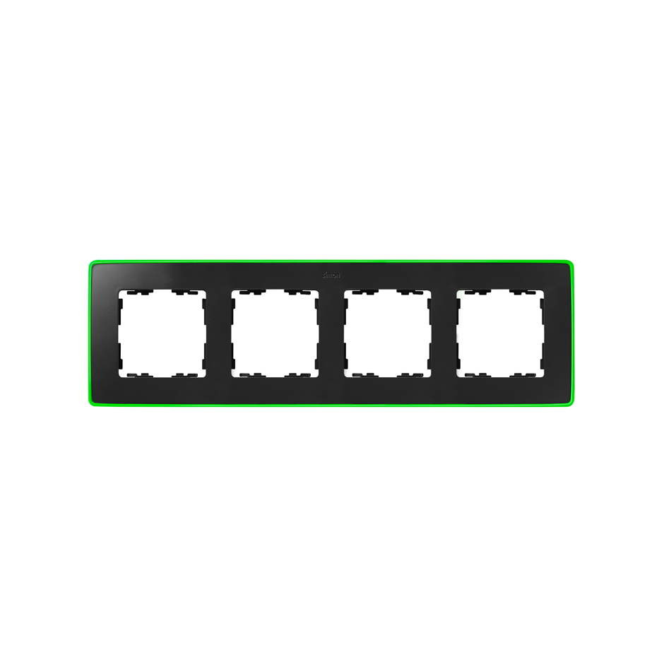 Рамка на 4 поста цвета графит с металлическим основанием неонового зеленого цвета S82 Detail