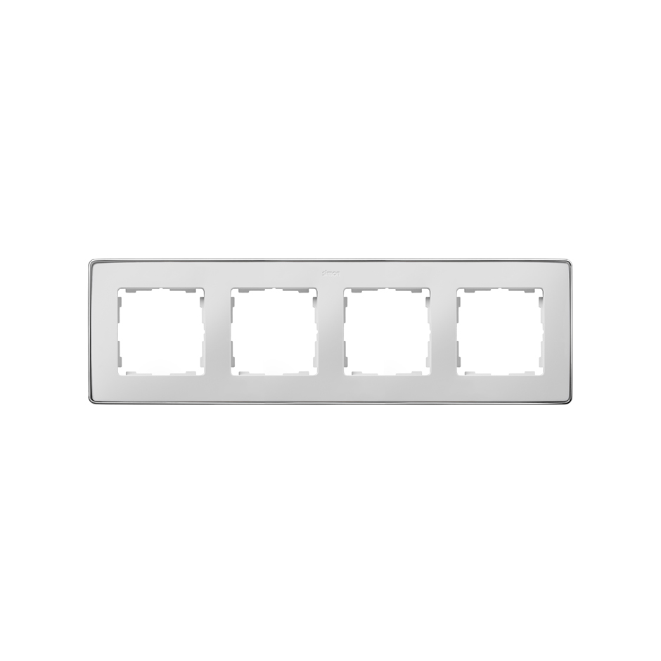 Рамка на 4 поста белого цвета с металлическим основанием цвета хром S82 Detail