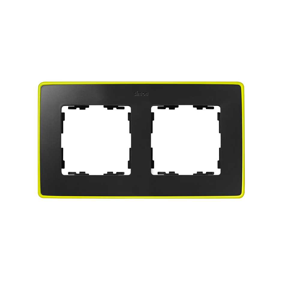 Рамка на 2 поста цвета графит с металлическим основанием неонового желтого цвета S82 Detail