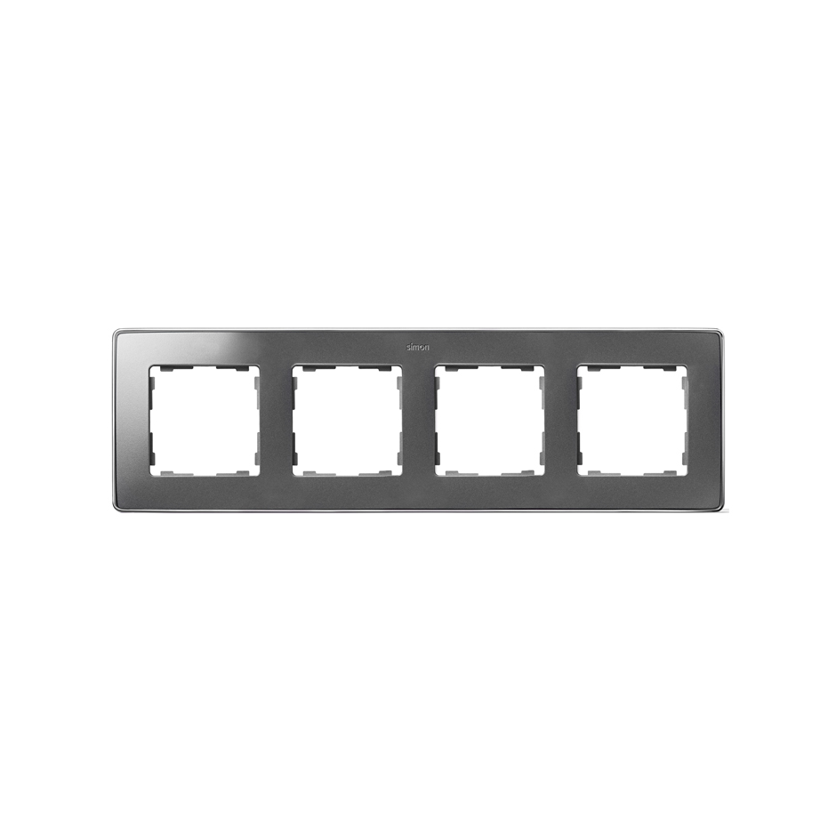 Рамка на 4 поста цвета холодный алюминий с металлическим основанием цвета хром S82 Detail