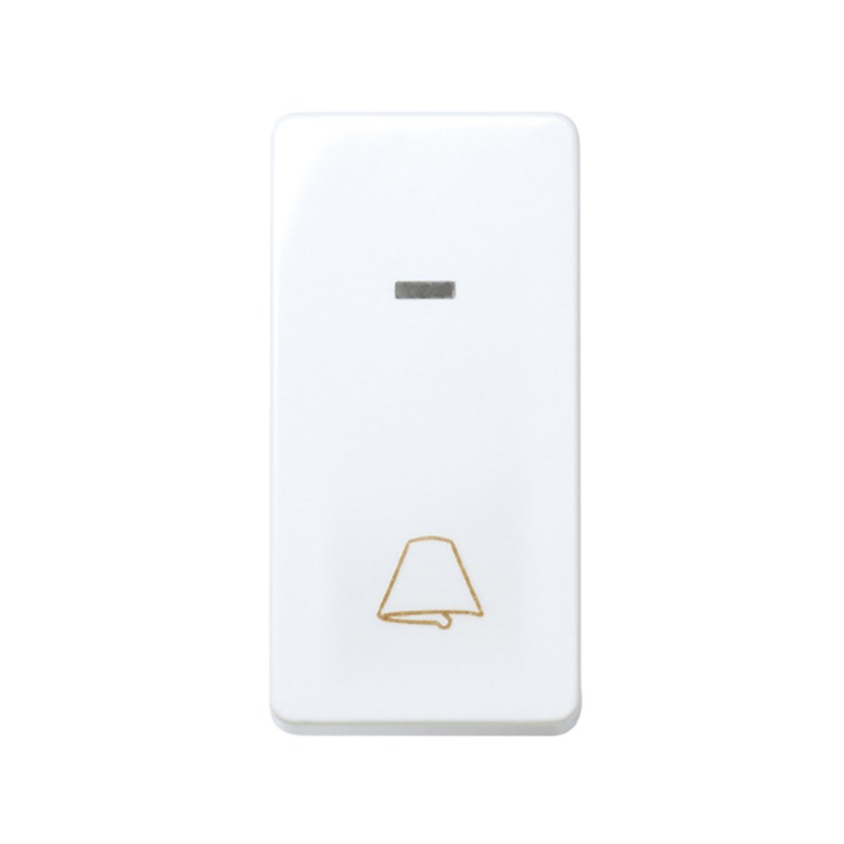Кнопочный выключатель с подсветкой и пиктограммой "звонок" узкий 10A 250В~ белого цвета S27