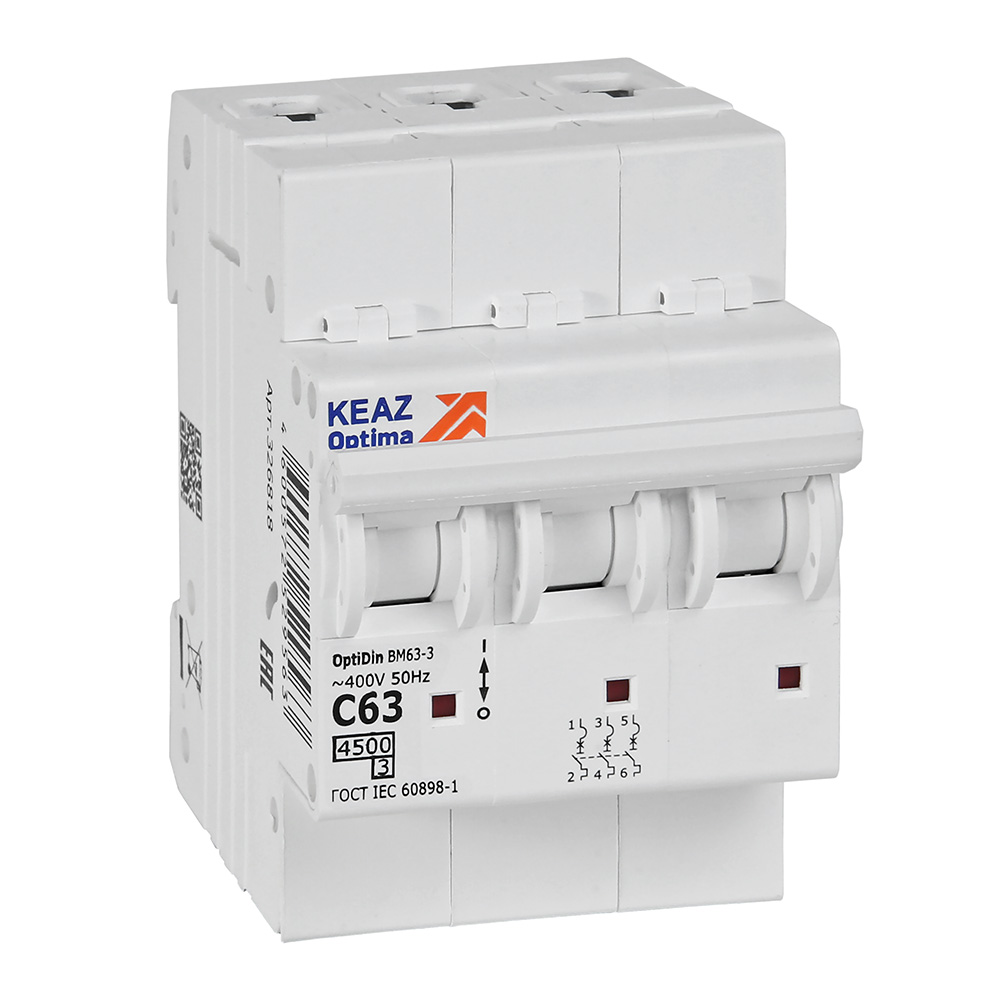 КЭАЗ OptiDin BM63 Автоматический выключатель 3P 63А C 4,5кА AC (BM63-3C63-4,5-УХЛ3)