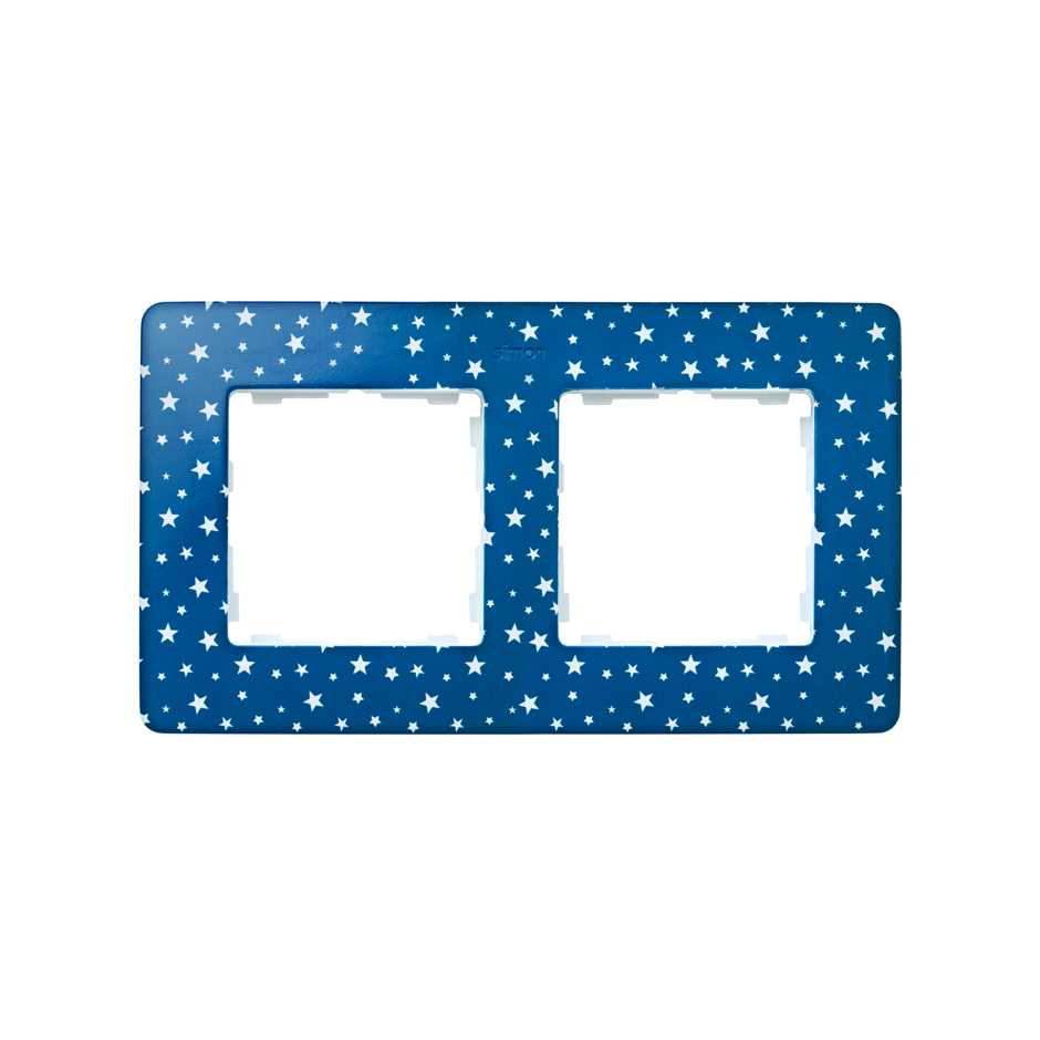 Рамка на 2 поста со звездами на фоне цвета индиго и белым основанием S82 Detail