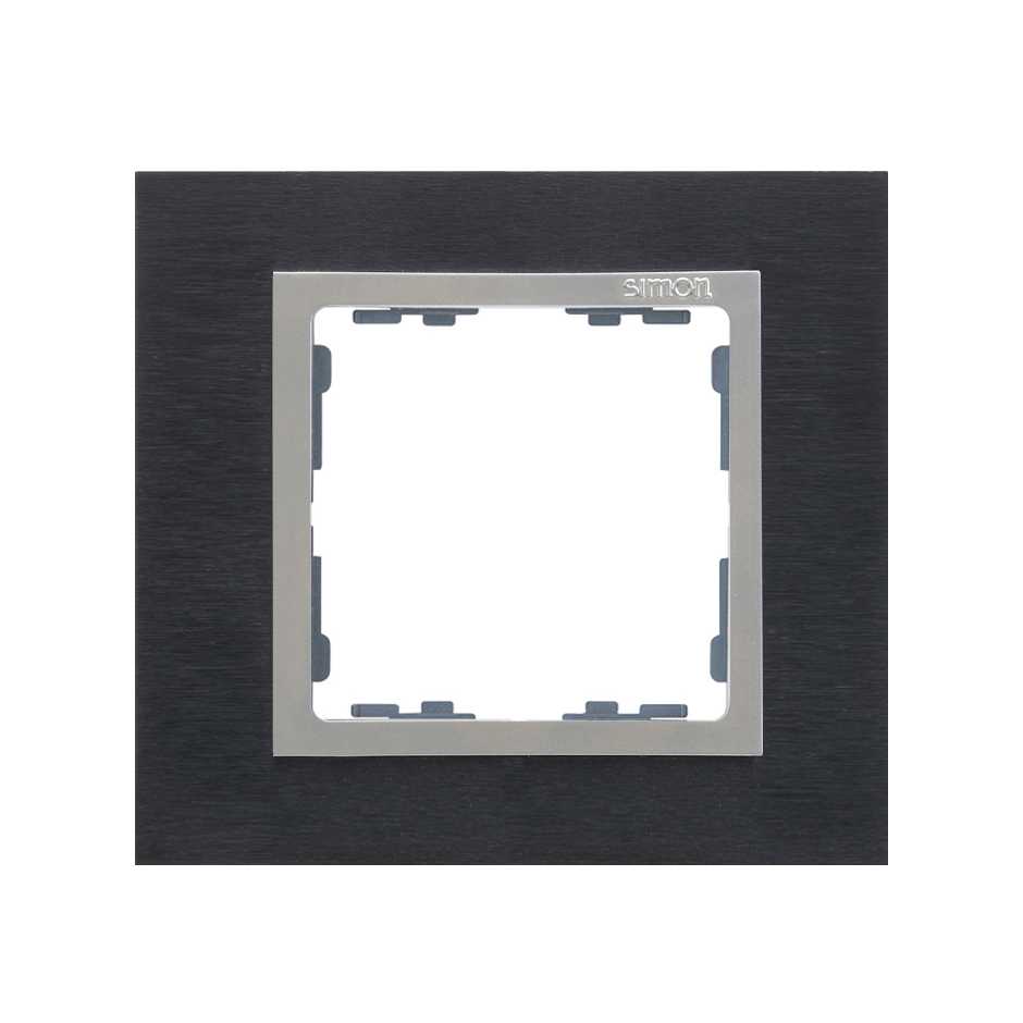 Рамка на 1 пост металл черная сталь с центральной частью цвета алюминий S82 Nature