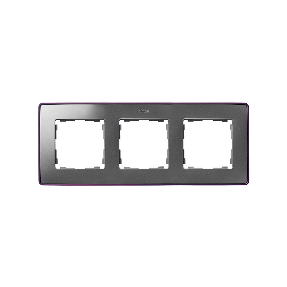 Рамка на 3 поста цвета холодный алюминий с металлическим основанием матового фиолетового цвета S82 Detail