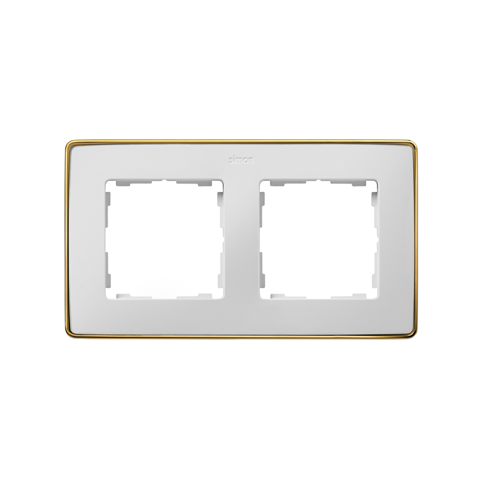 Рамка на 2 поста белого цвета с металлическим основанием цвета золото S82 Detail