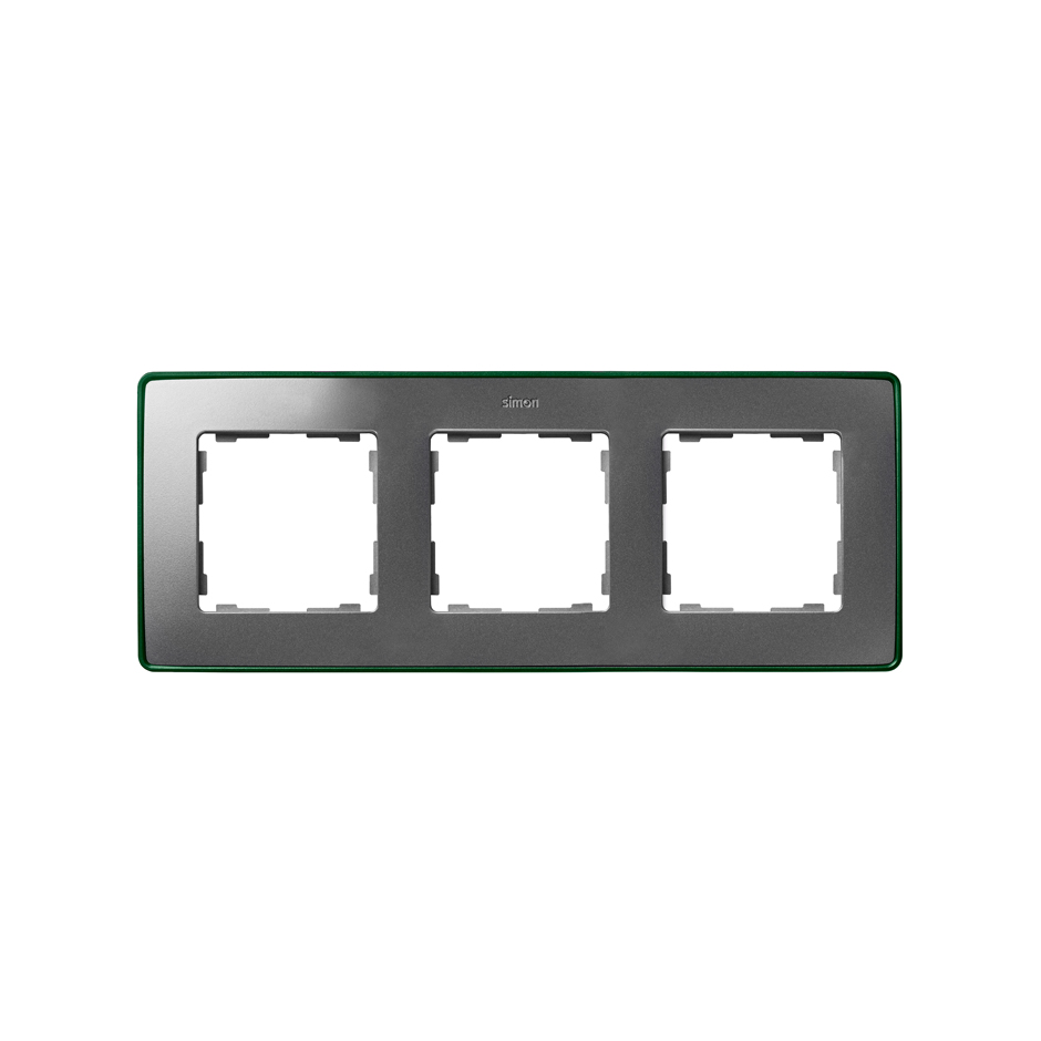 Рамка на 3 поста цвета холодный алюминий с металлическим основанием матового зеленого цвета S82 Detail