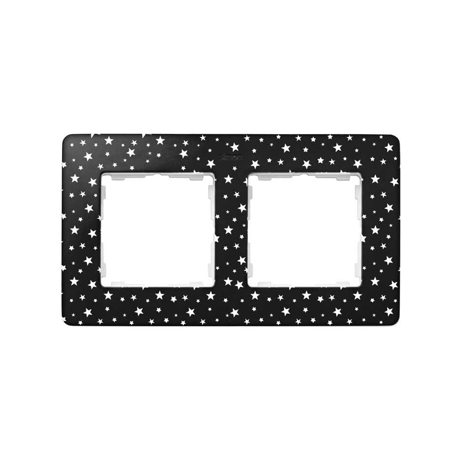 Рамка на 2 поста со звездами на черном фоне и белым основанием S82 Detail