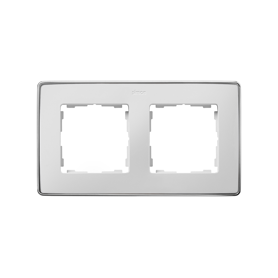 Рамка на 2 поста белого цвета с металлическим основанием цвета хром S82 Detail