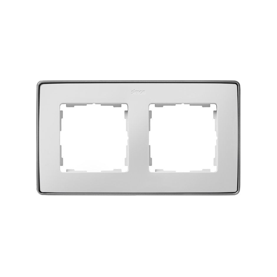 Рамка на 2 поста белого цвета с металлическим основанием цвета алюминий S82 Detail