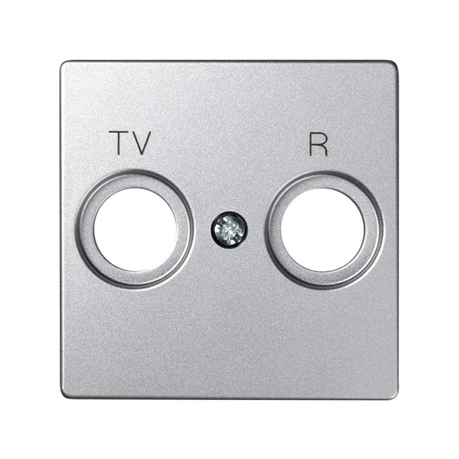 Накладка для розетки R-TV+SAT с пиктограммой "TV R" цвета холодный алюминий S82 Detail