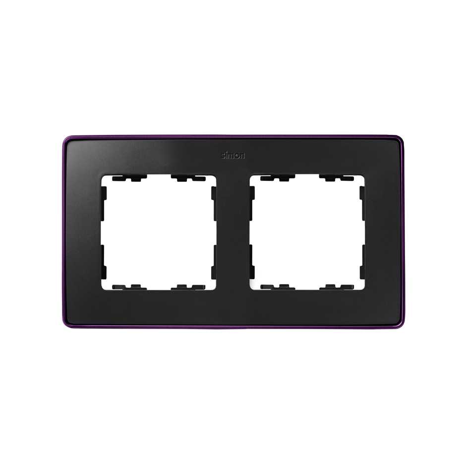 Рамка на 2 поста цвета графит с металлическим основанием матового фиолетового цвета S82 Detail