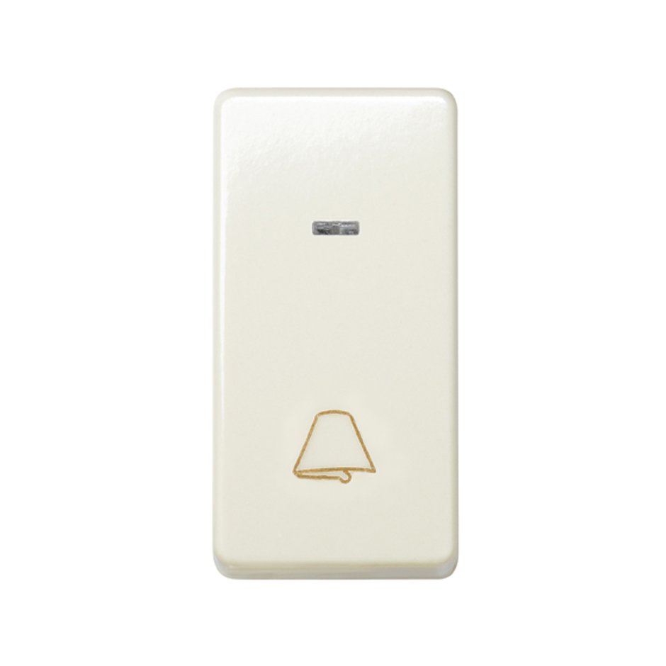 Кнопочный выключатель с подсветкой и пиктограммой "звонок" узкий 10A 250В~ цвета слоновая кость S27