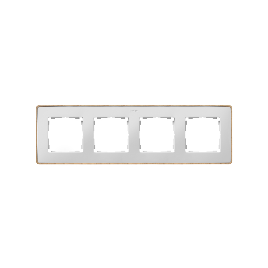 Рамка на 4 поста белого цвета с деревянным основанием натурального цвета бук S82 Detail