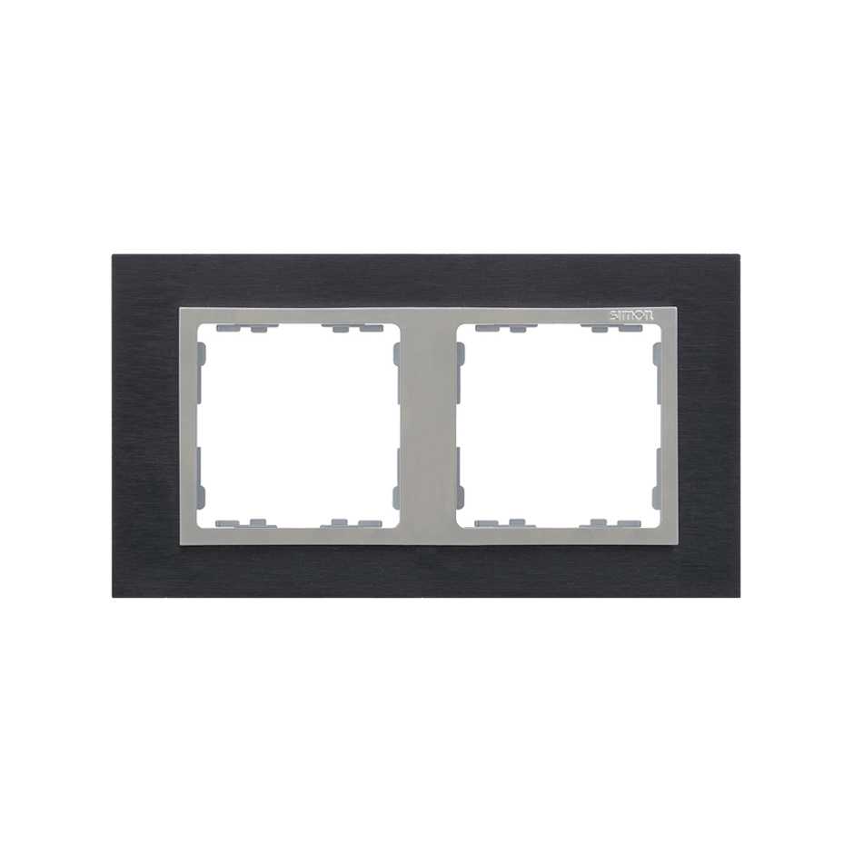 Рамка на 2 поста металл черная сталь с центральной частью цвета алюминий S82 Nature