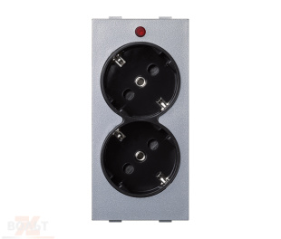 Розетка двойная с заземлением и шторками Schuko 2Р+Е 16A 250В~ цвета графит/алюминий с винтовым подключением Connect