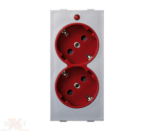 Розетка двойная с заземлением и шторками Schuko 2Р+Е 16A 250В~ цвета красный/алюминий с винтовым подключением Connect