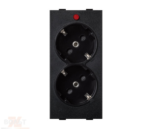 Розетка двойная с заземлением и шторками Schuko 2Р+Е 16A 250В~ цвета графит с винтовым подключением Connect