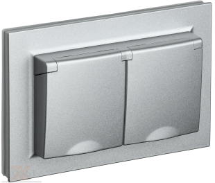 BRITE Розетка 2-местная с заземлением с защитными шторками и крышкой 16А в сборе IP44 РСбш12-3-44-БрА алюминий IEK