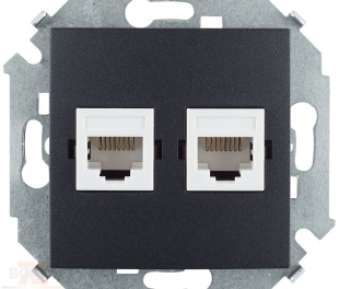 Simon 15 Графит Розетка компьютерная двойная 2хRJ45 кат.5е, Systimax