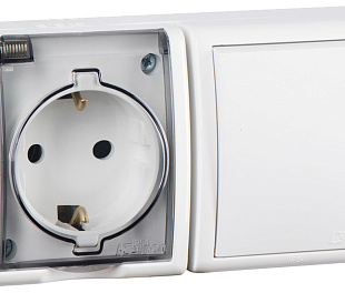 Simon 15 Aqua Белый Блок: Розетка 2P+E Schuko 16А 250В + выключатель 10А 250В, IP54