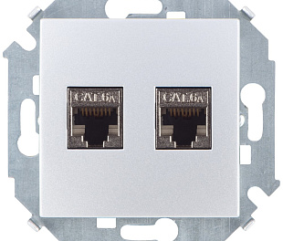 Simon 15 Алюминий Розетка компьютерная двойная 2хRJ45 кат.6A (АМР, FTP)
