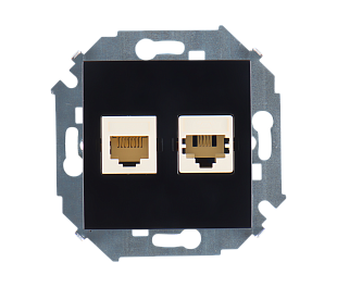 Simon 15 Черная Розетка ТЛФ + комп RJ11+RJ45 кат.5е
