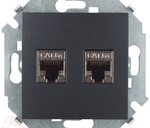 Simon 15 Графит Розетка компьютерная двойная 2хRJ45 кат.6A (АМР, FTP)