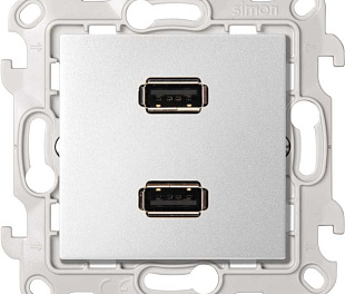 Розетка для передачи данных 2xUSB 2.0 Тип А цвета алюминий Simon 24 Harmonie