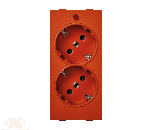 Розетка двойная с заземлением и шторками Schuko 2Р+Е 16A 250В~ оранжевого цвета с винтовым подключением Connect
