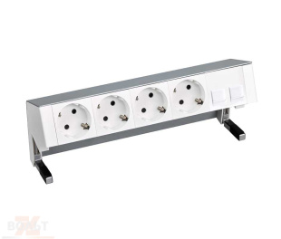 Настольный x5 розеточный блок, 4х2P+E, 2хRJ45, алюминий, S400