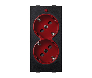Розетка двойная с заземлением и шторками Schuko 2Р+Е 16A 250В~ цвета красный/графит с винтовым подключением Connect