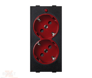 Розетка двойная с заземлением и шторками Schuko 2Р+Е 16A 250В~ цвета красный/графит с винтовым подключением Connect