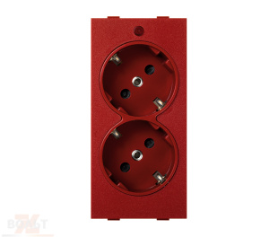 Розетка двойная с заземлением и шторками Schuko 2Р+Е 16A 250В~ красного цвета с винтовым подключением Connect