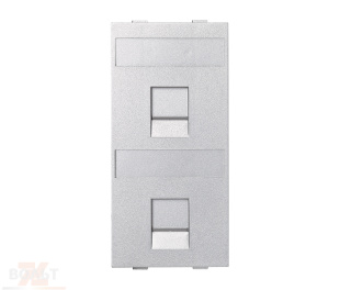 Модуль S прямой на 2 разъема RJ45 со шторками цвета алюминий Connect