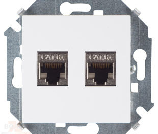 Simon 15 Белая Розетка компьютерная двойная 2хRJ45 кат.6A (АМР, FTP)
