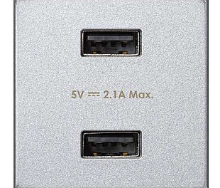 Зарядное устройство 2xUSB 5В 2.1A 230В~ цвета алюминий K45 Connect