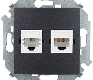 Simon 15 Графит Розетка телефонная RJ11+ компьютерная RJ45 кат.5е, Systimax