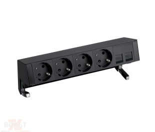 Настольный x5 розеточный блок, 4х2P+E, 2хRJ45, черный, S400