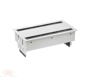Двухсторонний врезной x12 розеточный блок, щетка, 8x2P+E, 4 пустых модуля, белый, S400